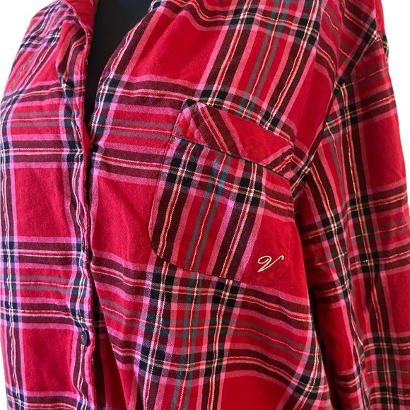 Victoria's Secret Red/Pink Plaid Button-down Pajama Top Medium - Picture 7 of 11